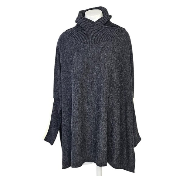 Mersea Womens Newport Turtleneck Poncho Sweater, Side Split, Ribbed, Drop Sleeve - Picture 1 of 9